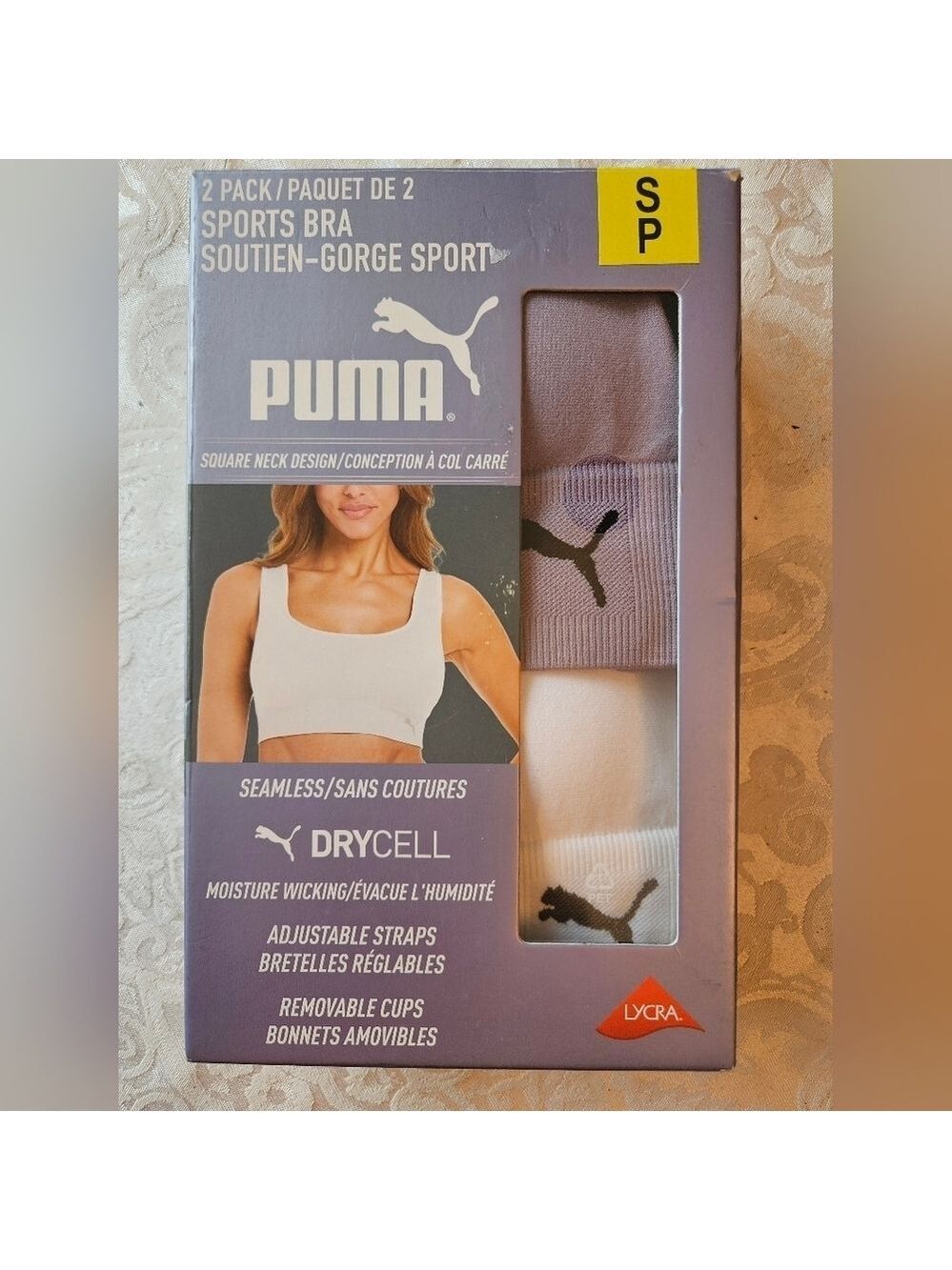 PUMA Women's Seamless Convertible Sports Bra, 2-pack, Size Small, White and Plum